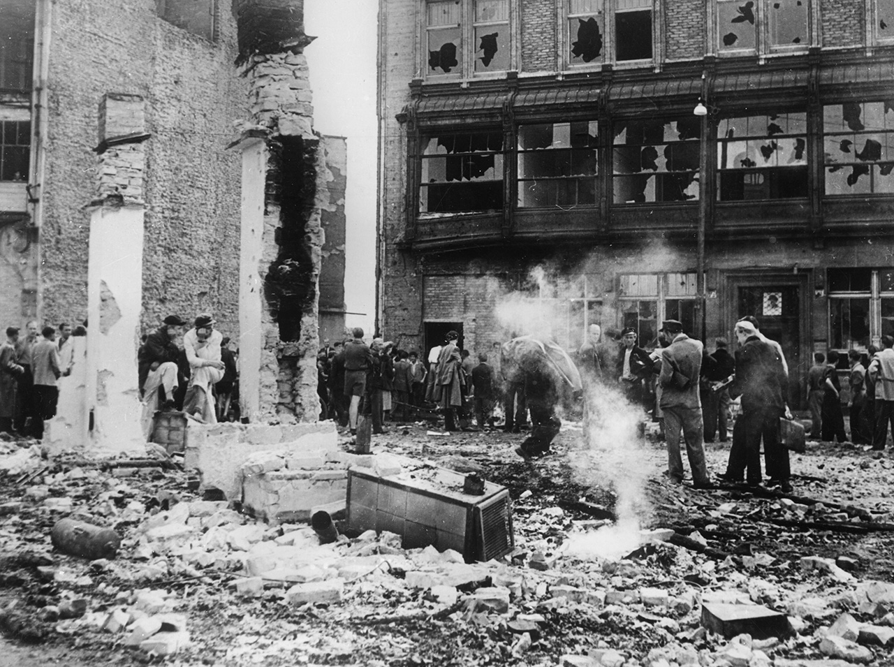 Rubble and debris in Friedrichstrasse, Berlin after anti-communists clashed with the Volkspolizei or Vopo, the State Secret Police. The following day the unrest was halted when the Soviet authorities declared martial law.   (Photo by Keystone Features/Getty Images)