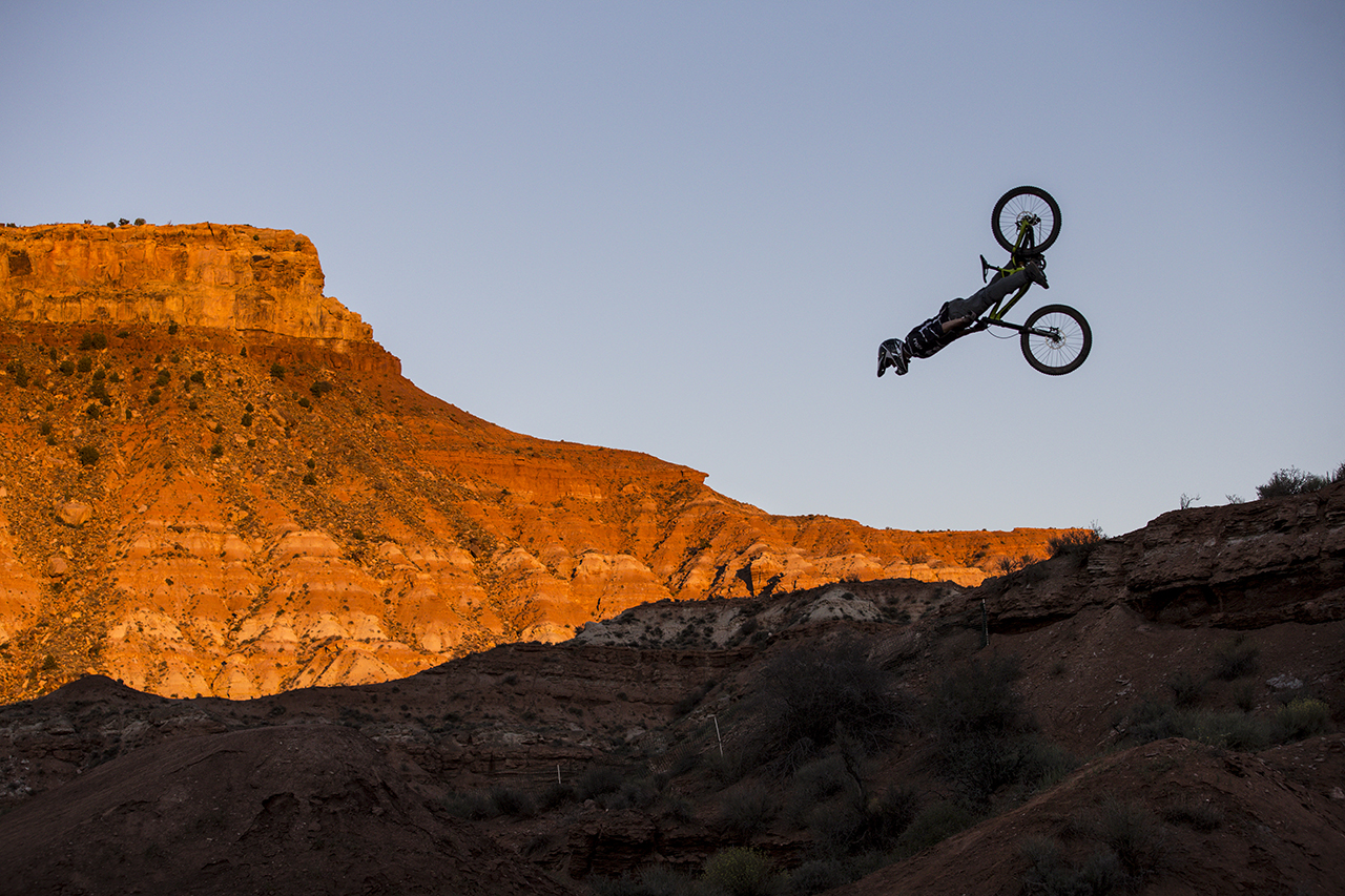 Nicholi Rogatkin front flips during Red Bull Rampage in Virgin, Utah, USA on 24 September 2014. // Christian Pondella/Red Bull Content Pool // P-20140925-00009 // Usage for editorial use only // Please go to www.redbullcontentpool.com for further information. //