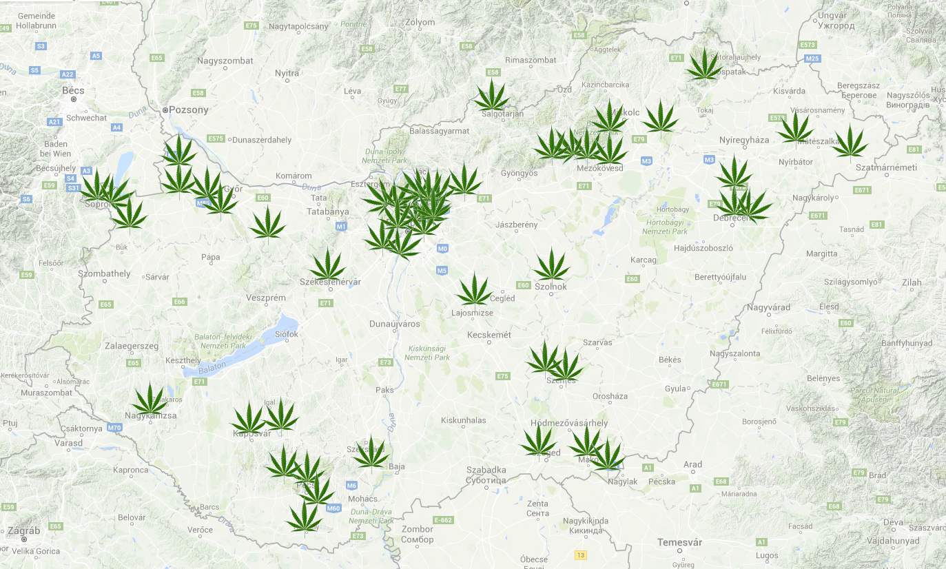 Egyetlen térképen Magyarország összes idén leleplezett marihuánaültetvénye
