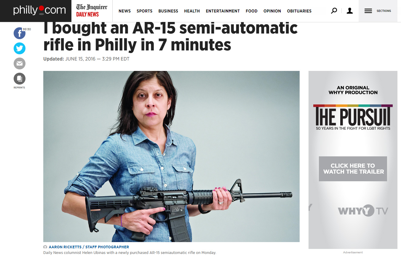 Helen Ubinas besétált egy philadelphiai fegyverboltba, és 7, azaz hetes perc alatt vásárolt magának egy AR-15-ös félautomata gépkarabélyt