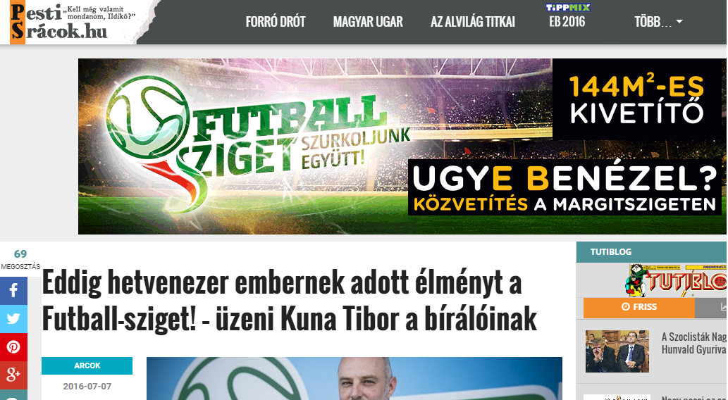 Döbbenetesen kínosan, egy Futball-sziget reklám alatt magyarázkodik Kuna Tibor a Futball-sziget állami támogatásáról