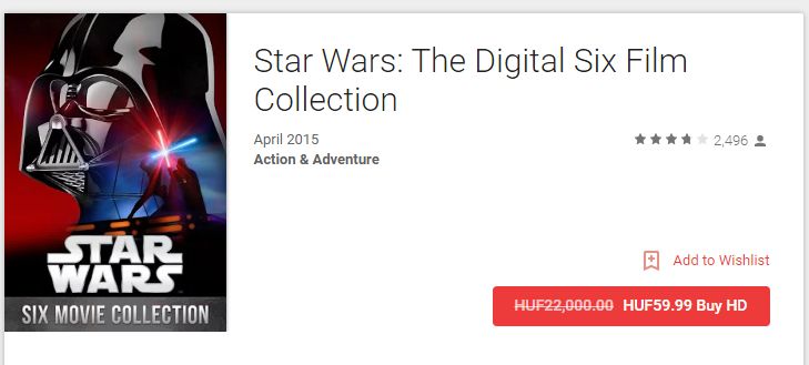 Hatvan forint a Star Wars első hat része a Google Playben!