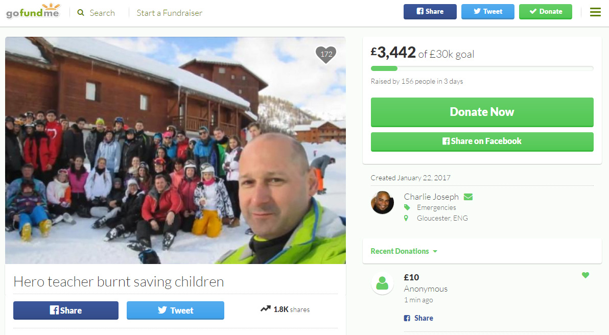 Gyűjtést indított egy angol férfi a hős tornatanárnak, aki több gyereket megmentett a Verona mellett lángoló buszból
