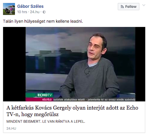 Széles Gábor a kétfarkús elnök Echo TV-s szerepléséről: talán ilyen hülyeséget nem kellene leadni!
