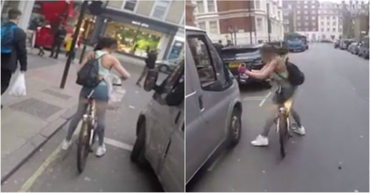 A beszóló férfiak furgonja után eredt a biciklis nő és letépte a visszapillantójukat