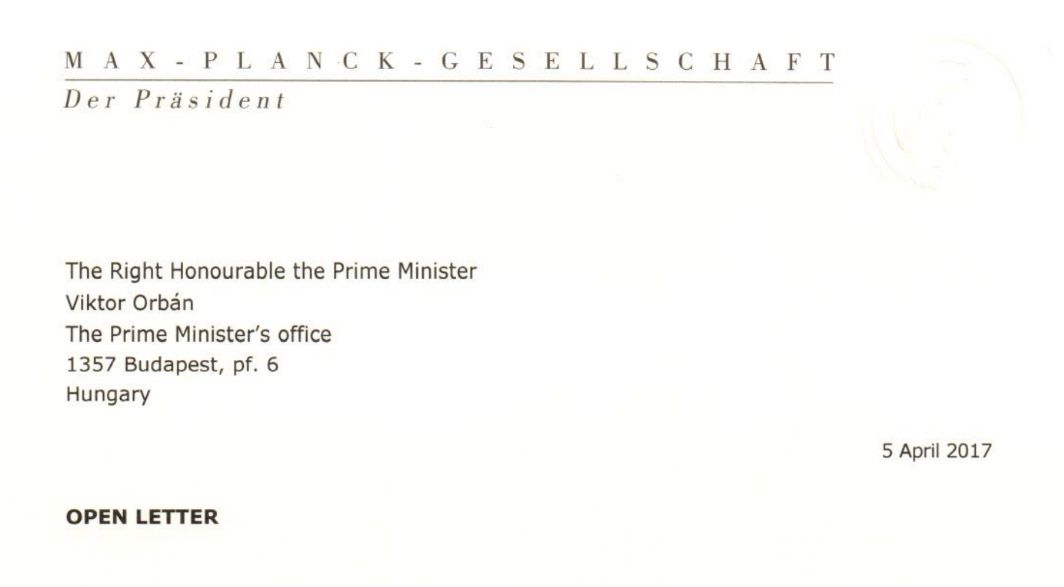 Orbánnak és Balognak címzett levélben aggódik a CEU sorsa miatt a német Max Planck Társaság elnöke