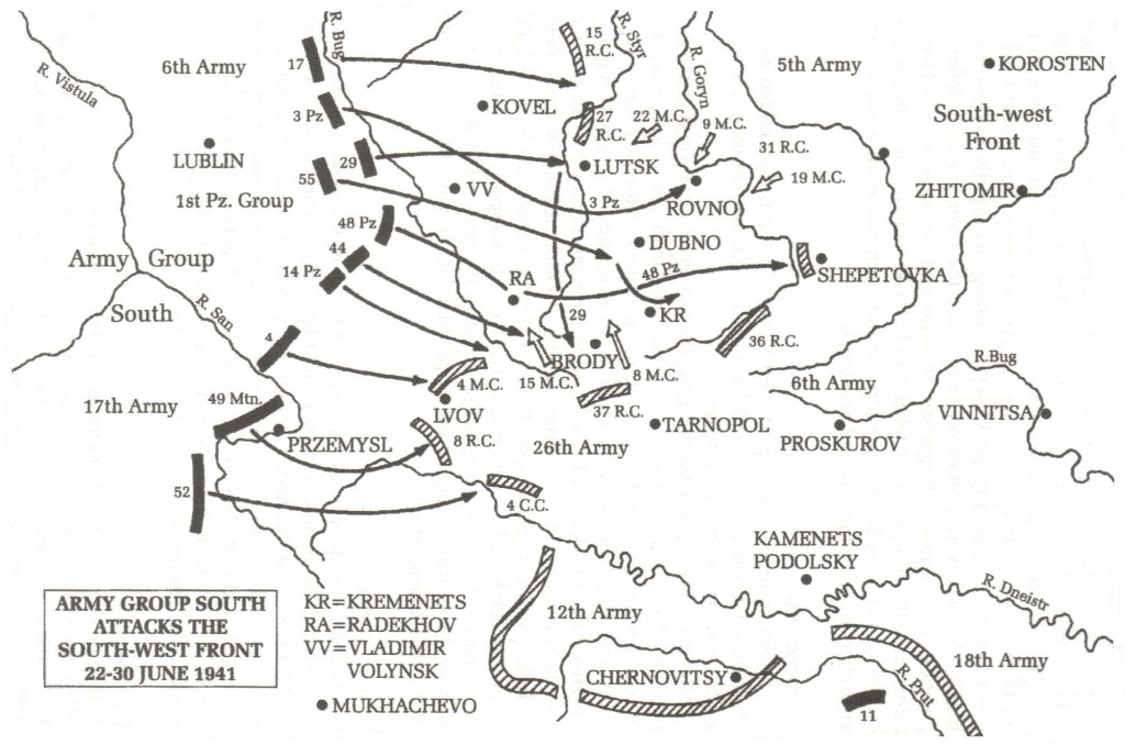 A német hadműveletek Magyarországtól északra. Látható, hogy Munkáccsal (Mukachevo) szemben, és onnan kelet-délkeletre nyugalom van