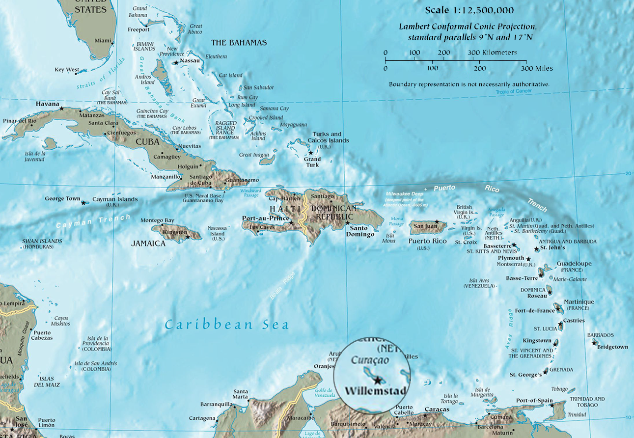 A holland királysághoz tartozó Curação a Kis-Antillák része, nem messze a Venezuelai partoktól
