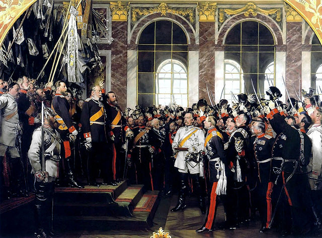 A Német Császárság kikiáltása. A kép közepén fehérben, Otto von Bismarck.