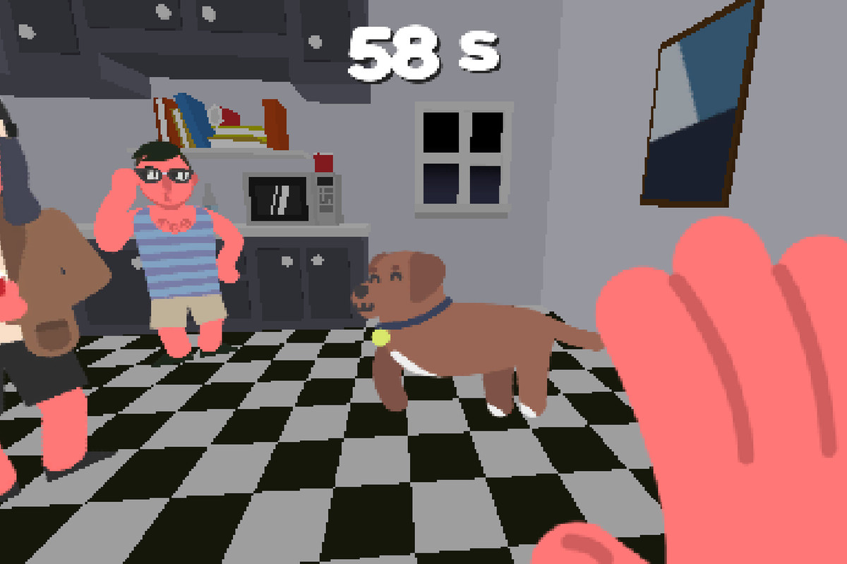 Itt a számítógépes játék, amiben a feladat, hogy egy házibuliban elkerüljük az embereket, hogy helyette az állatokat simogathassuk