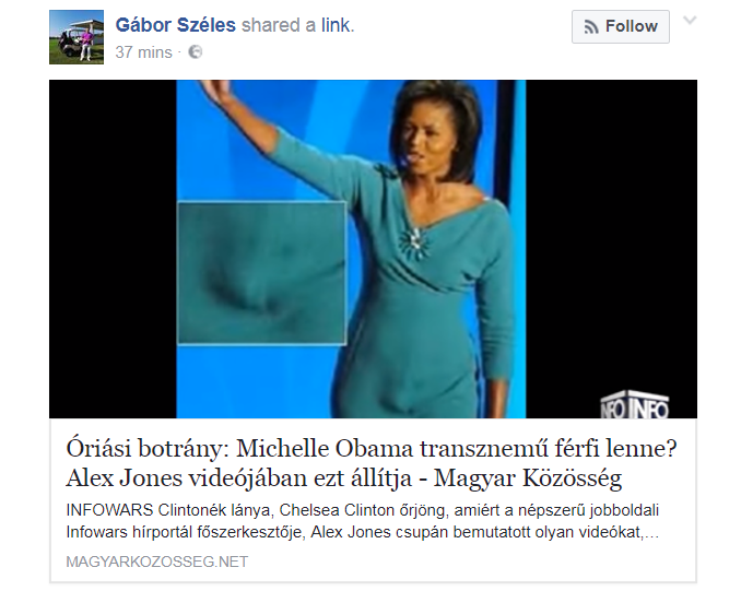 Széles Gábor Michelle Obama péniszéről posztolt Facebookján
