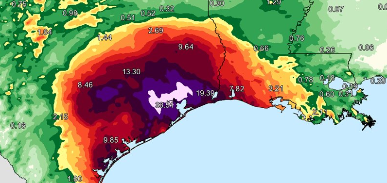 Annyira sok eső esett Houstonban, hogy a meteorológiai intézetnek új színeket kellett bevezetnie az ábrázolására