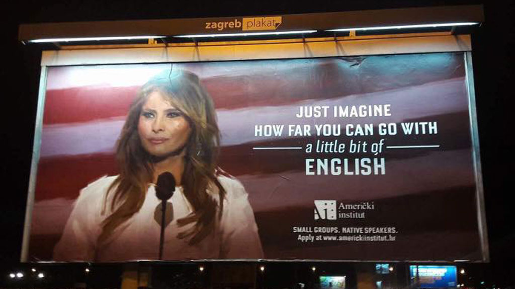 Letiltották a Melanie Trump példájával magát hirdető angol nyelviskola plakátjait Zágrábban