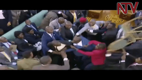 Tömegverekedés tört ki az ugandai parlamentben, amikor megvádolták az egyik minisztert, hogy fegyvert vitt a terembe
