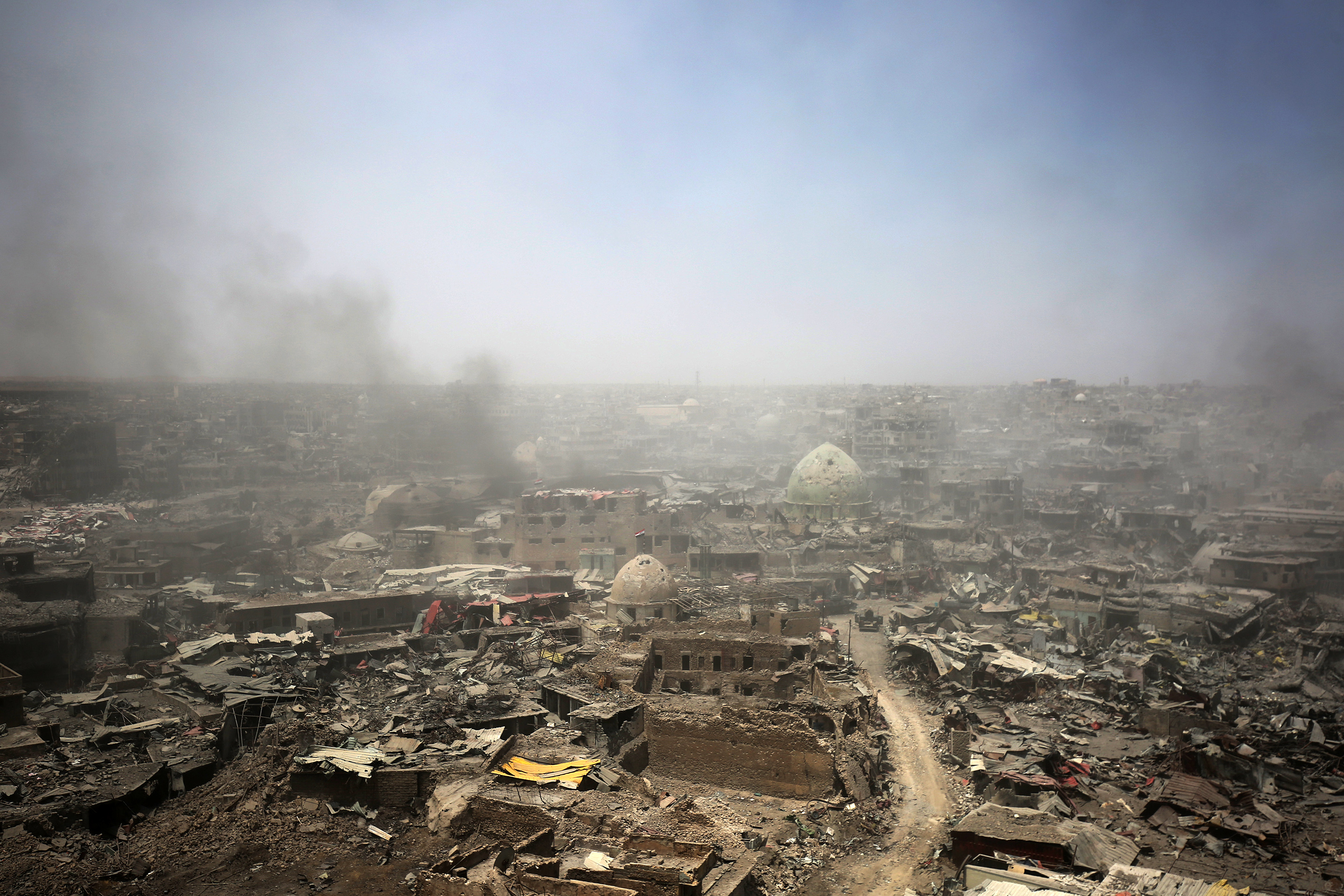 A picture taken on July 9, 2017, shows a general view of the destruction in Mosul's Old City..Iraq will announce imminently a final victory in the nearly nine-month offensive to retake Mosul from jihadists, a US general said Saturday, as celebrations broke out among police forces in the city. /