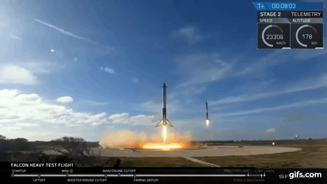 A lélegzetelállító pillanat, amikor egyszerre landolnak a Falcon Heavy oldalsó rakétatestjei