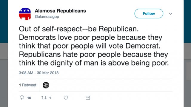 Egy republikánus szervezet véletlenül arról posztolt, hogy a republikánusok gyűlölik a szegény embereket