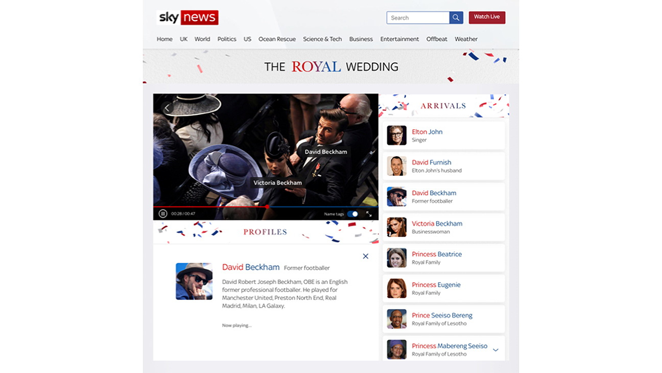 Arcfelismerő algoritmussal listázza a királyi esküvőre érkező celebeket a Sky News