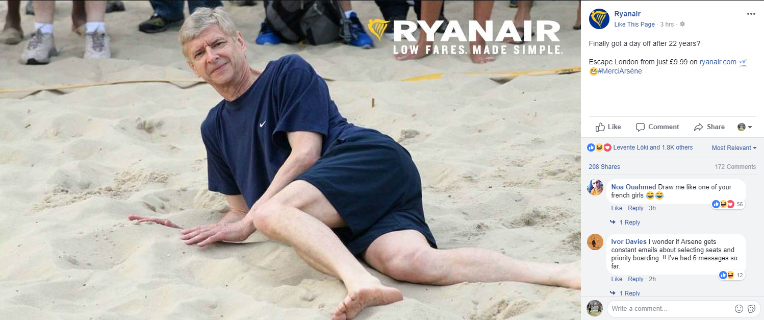 „Lelépnél Londonból?” - a 22 év után távozó Arséne Wengerrel mókázik a Ryanair