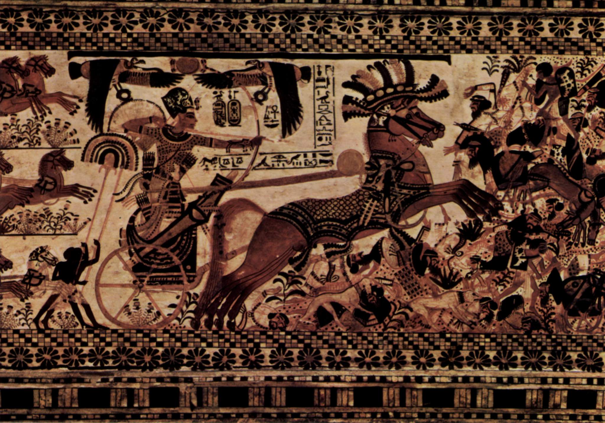 Keleti típusú ló egy egyiptomi harcikocsi előtt