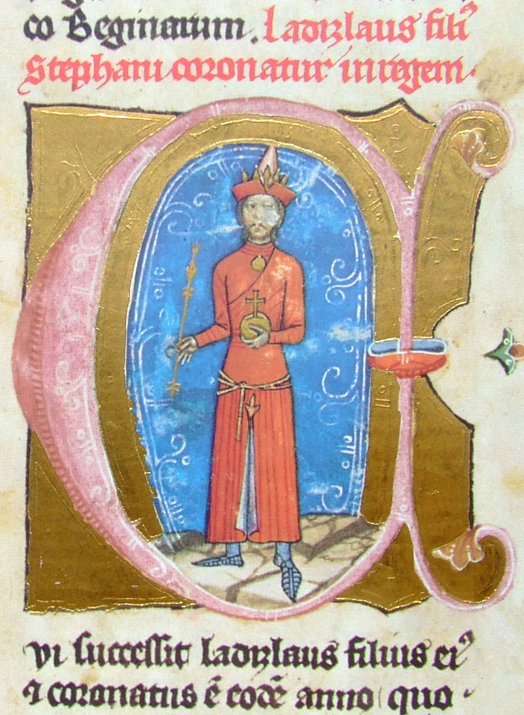 IV. László kun viseletben, iniciálé az 1358-as Képes Krónikában