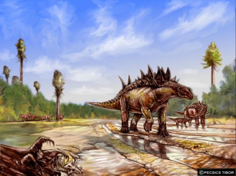 Az első magyarországi dinoszaurusz, az iharkúti lelőhely egyik megtalálója, Torma András után elnevezett Hungarosaurus tormaii rekonstrukciója