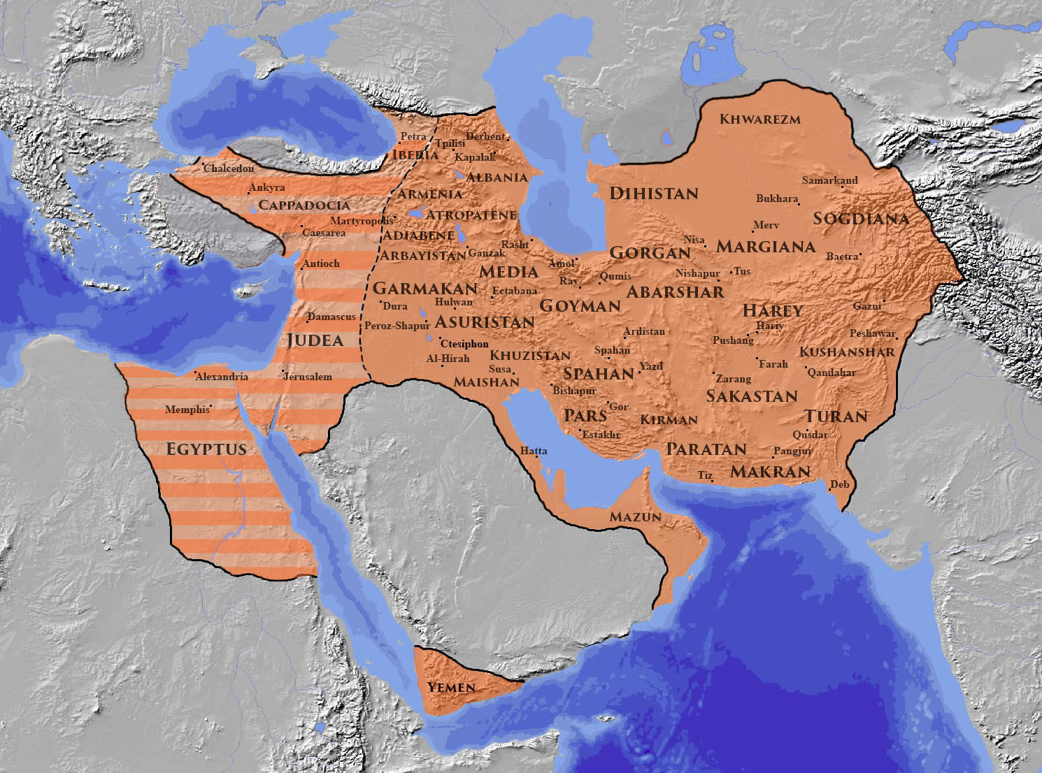 A Szászánida Birodalom legnagyobb kiterjedése 621-ben