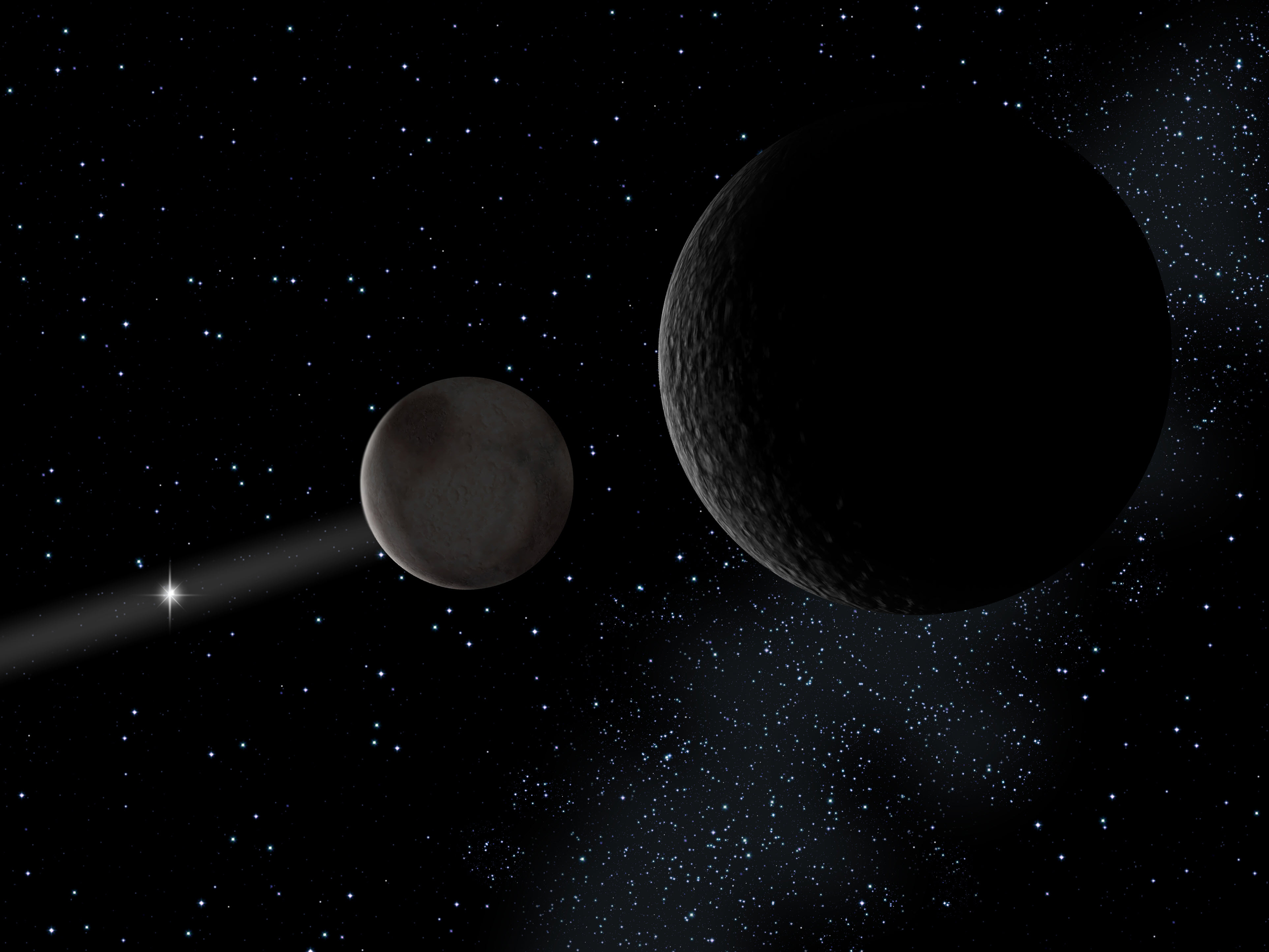A Plútó és egyik holdja, a Charon illusztrációja