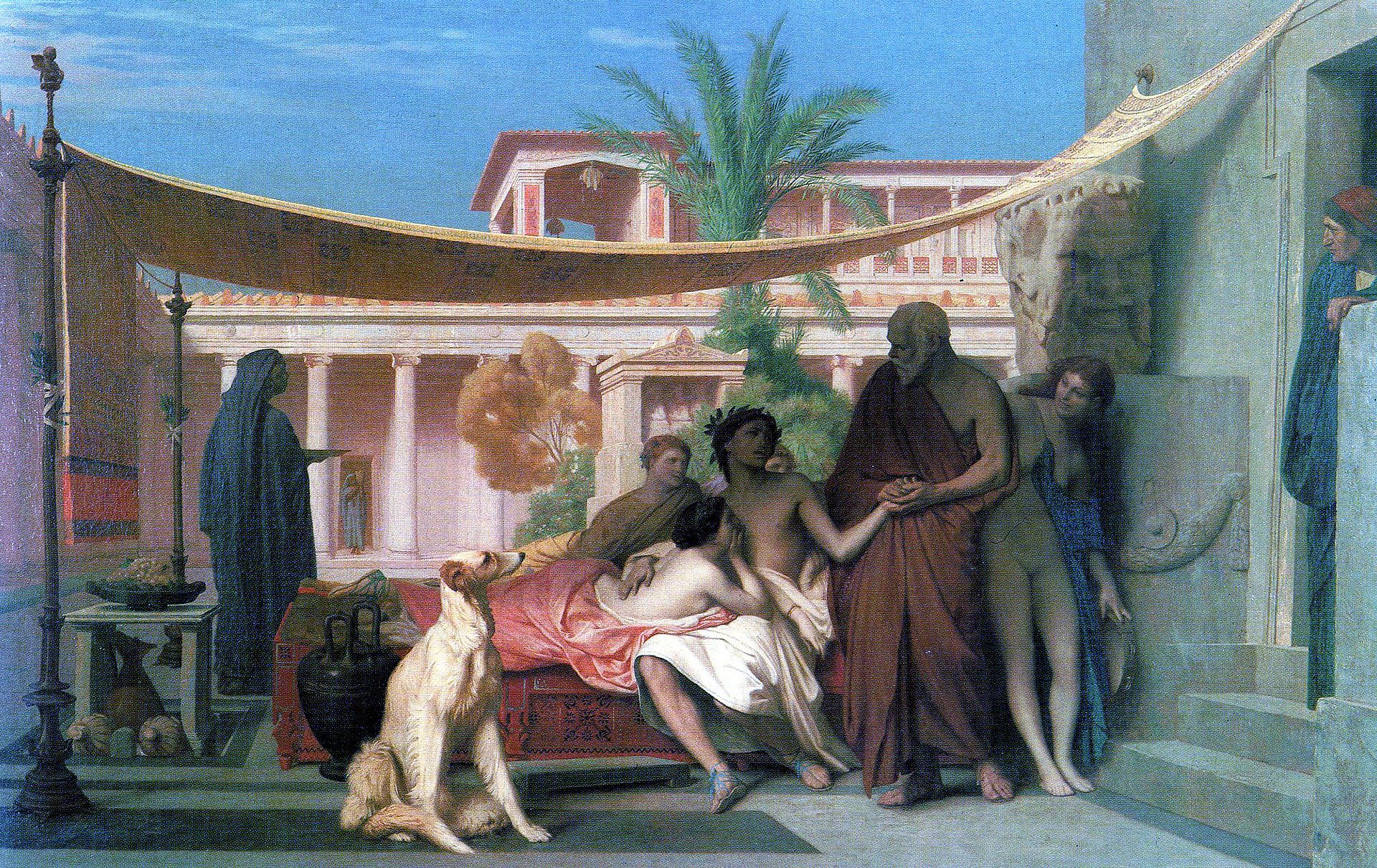 Jean-Léon Gárome 1861-es festménye: Szókratész Aszpászia házában keresi Alkibiadészt
