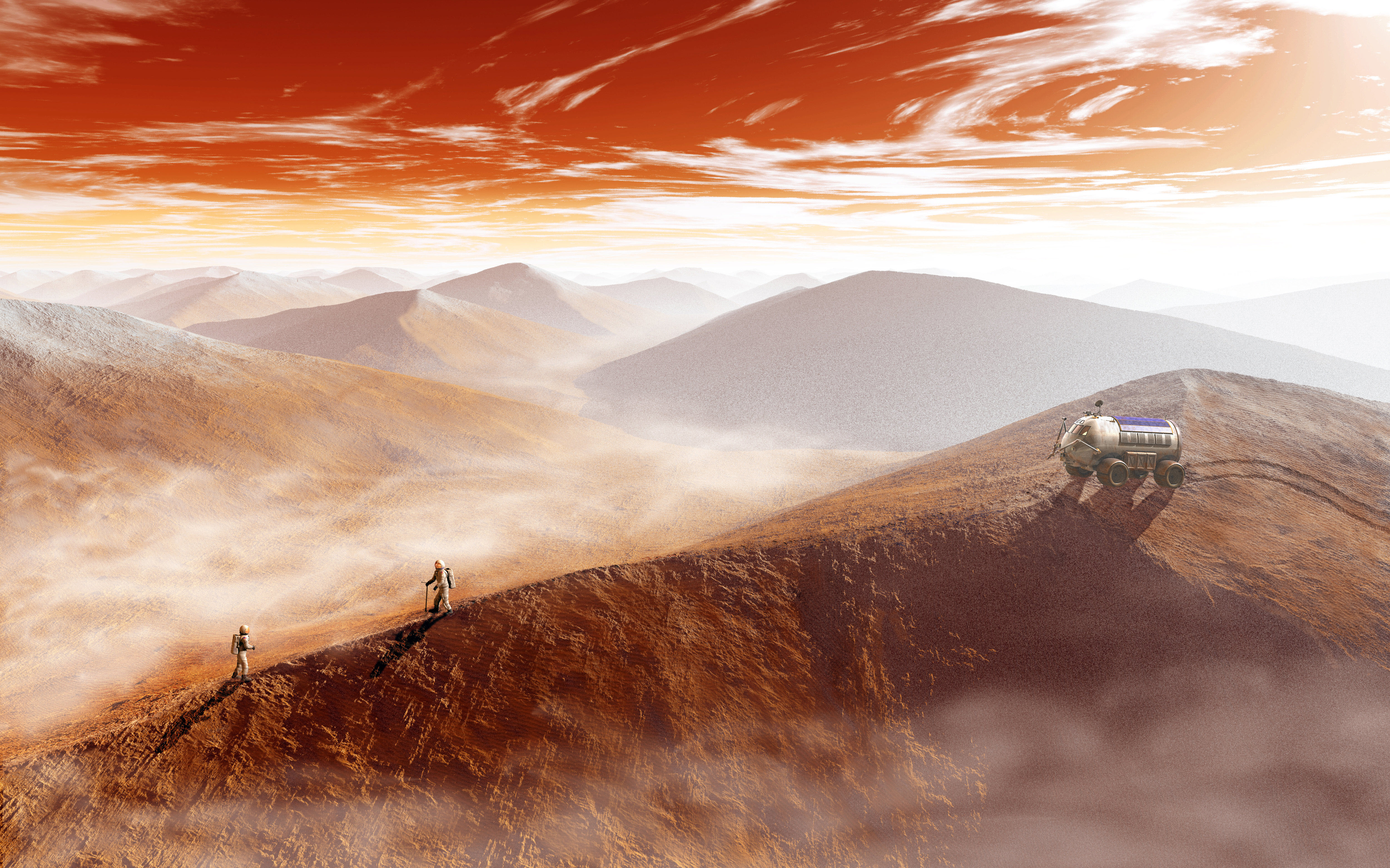 Marsonauták a Mars felszínén a Földről elképzelve