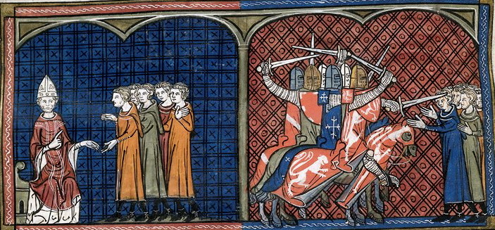 III. Ince pápa kiátkozza a katharokat, a keresztes vitézek pedig lemészárolják őket. Nagy Francia Krónika, 1332 és 1350 között