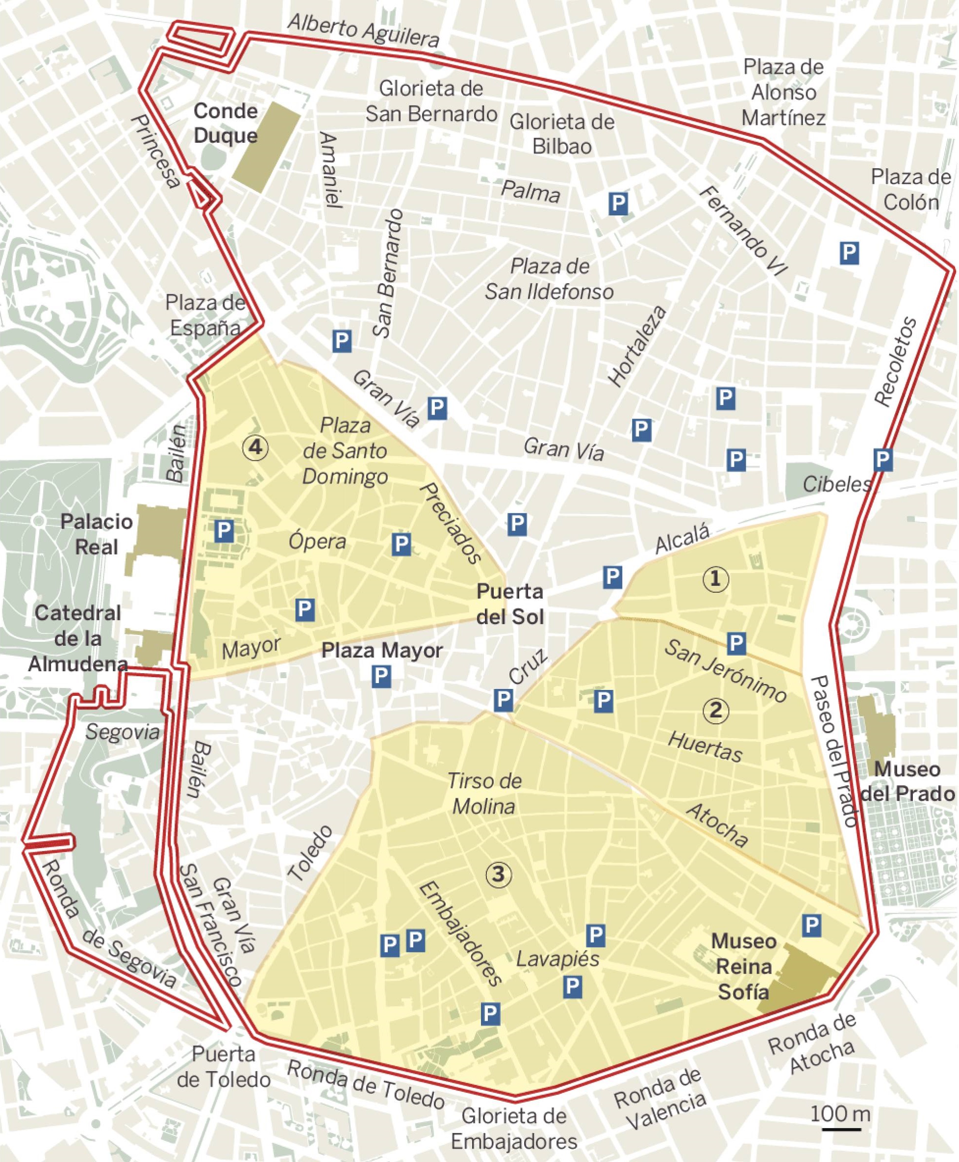 Madrid belvárosának határai a Madrid Central kezdeményezés szerint