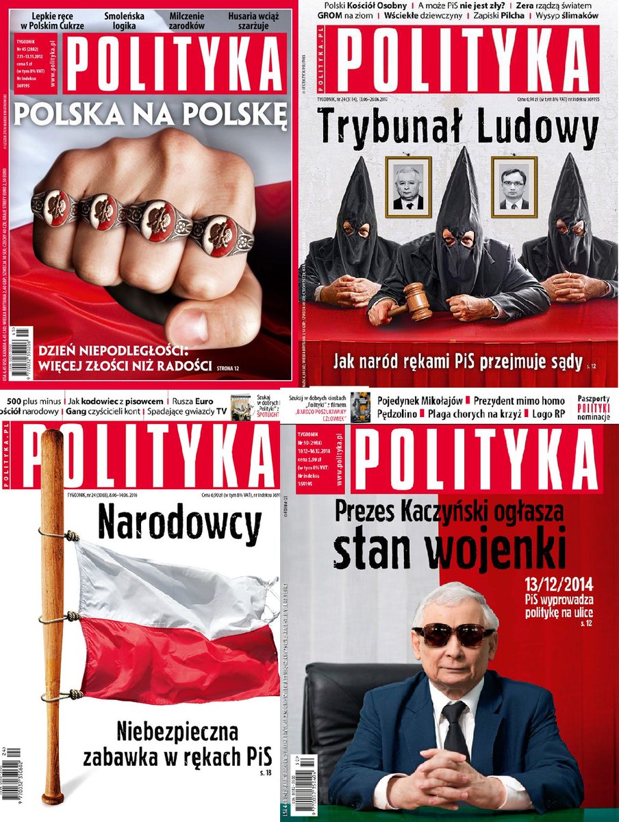 Lengyel lapok címlapjai, amelyek mind a kormánypropagandát vádolják a gyilkosságért.