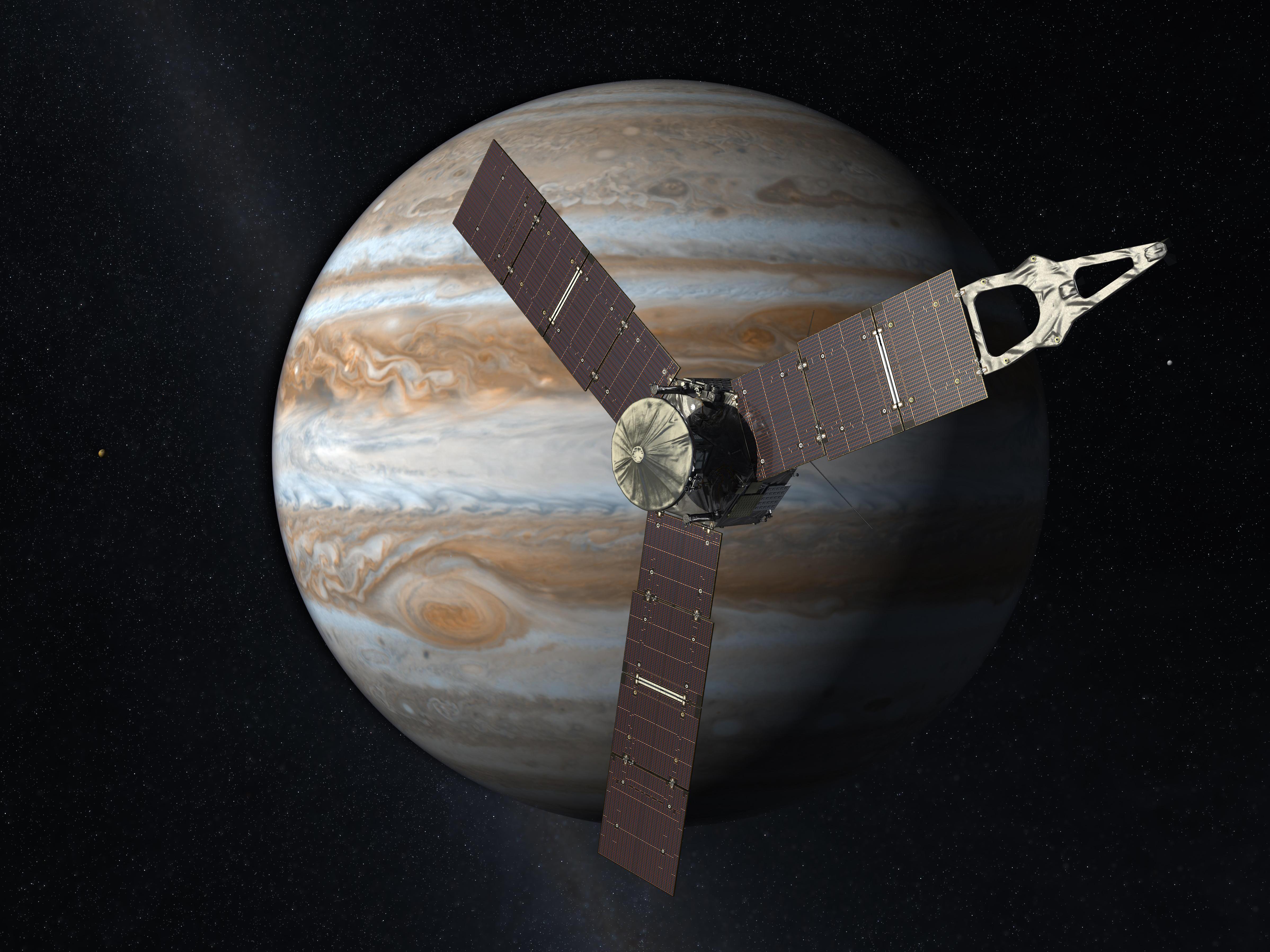 A Juno a Jupiter közelében egy fantáziarajzon