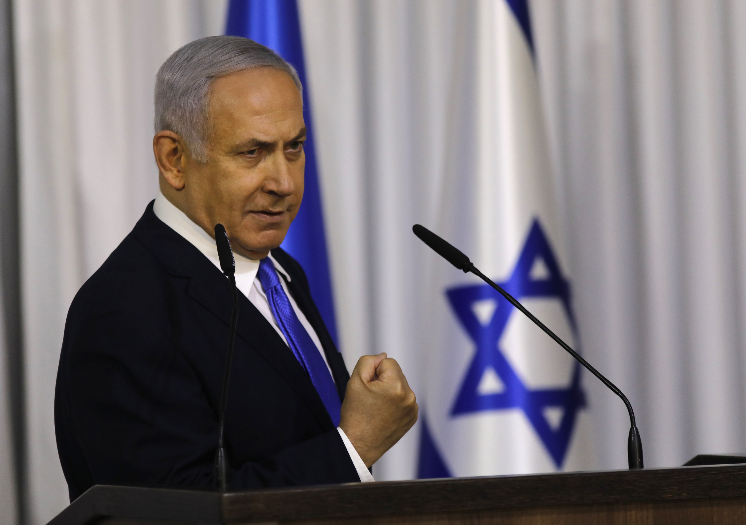 Benjamin Netanjahu a Tel-Aviv melletti Ramat Ganban 2019. február 21-én.