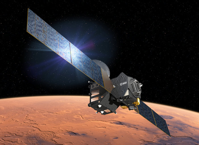 Az ESA Trace Gas Orbiter űrszondájának művészi illusztrációja