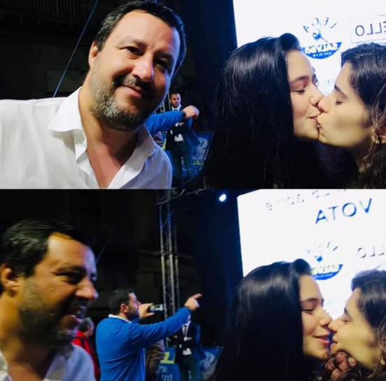 Leszbikus csókkal tréfálták meg Matteo Salvinit, a „hagyományos családmodell” legfőbb olasz védelmezőjét