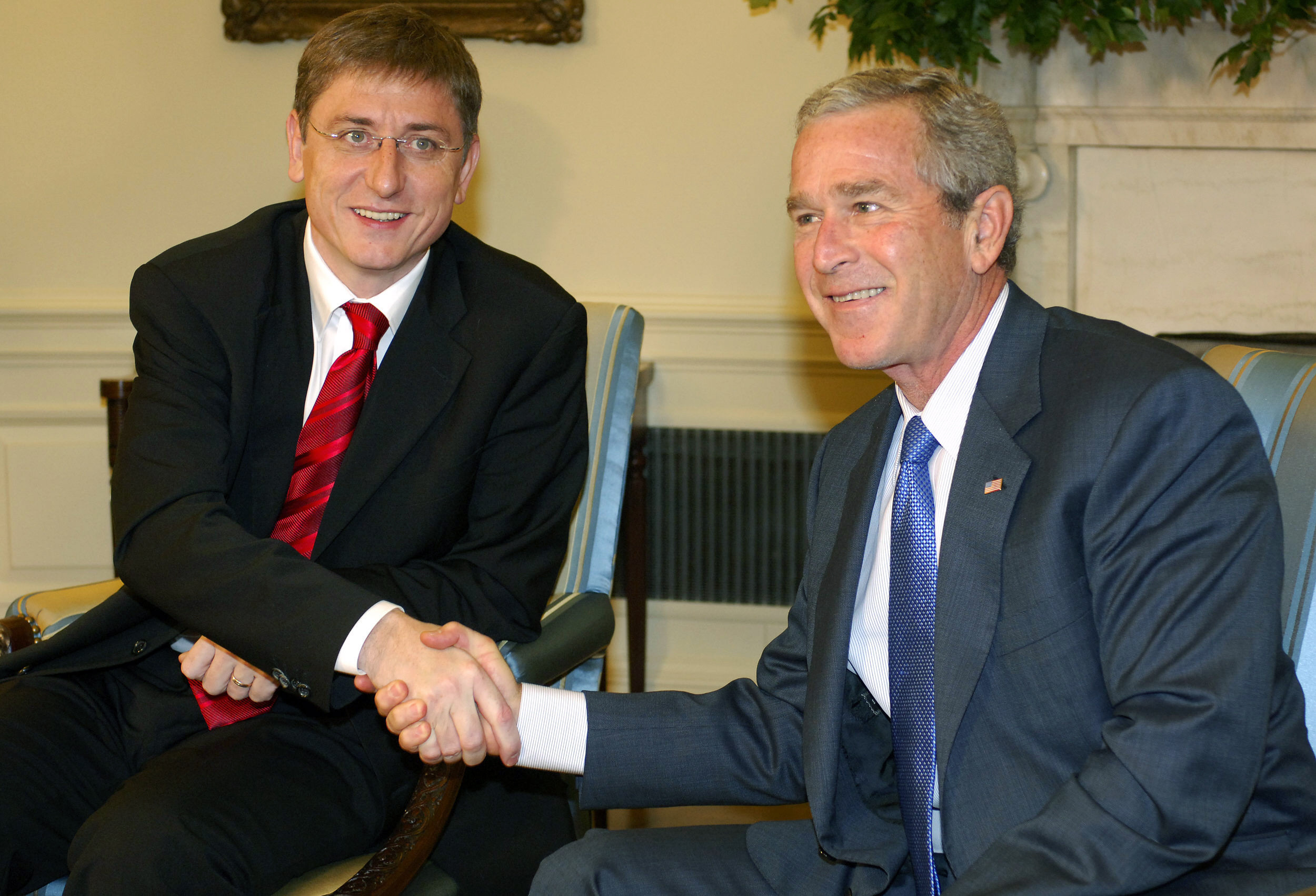 George W. Bush és Gyurcsány Ferenc a Fehér Házban 2005. október 7-én.