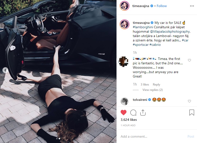 Vajna Tímea a földön fetrengve árulja a Lamborghinijét