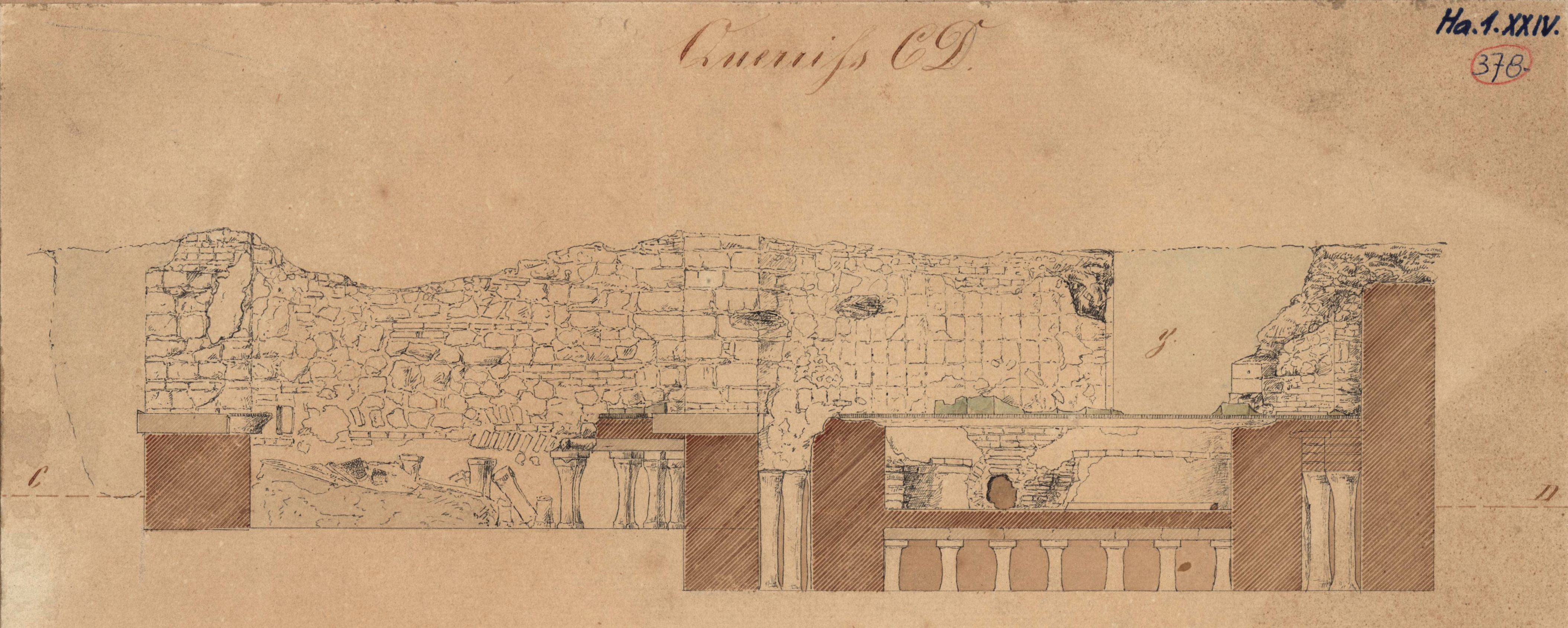 A palota fürdőjének részlete 1854-ben. Zsigmondy Gusztáv rajza