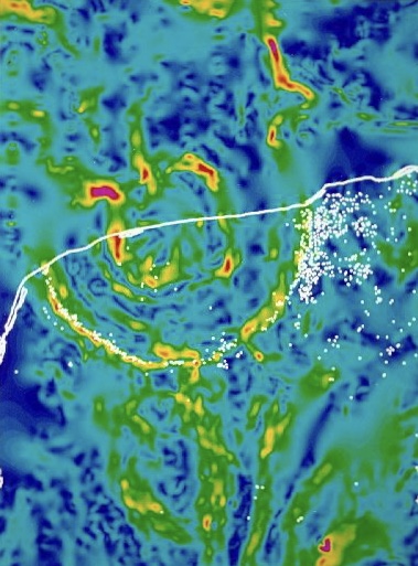 A Yucatán-félsziget melletti Chicxulub-kráter gravitációs térképe.