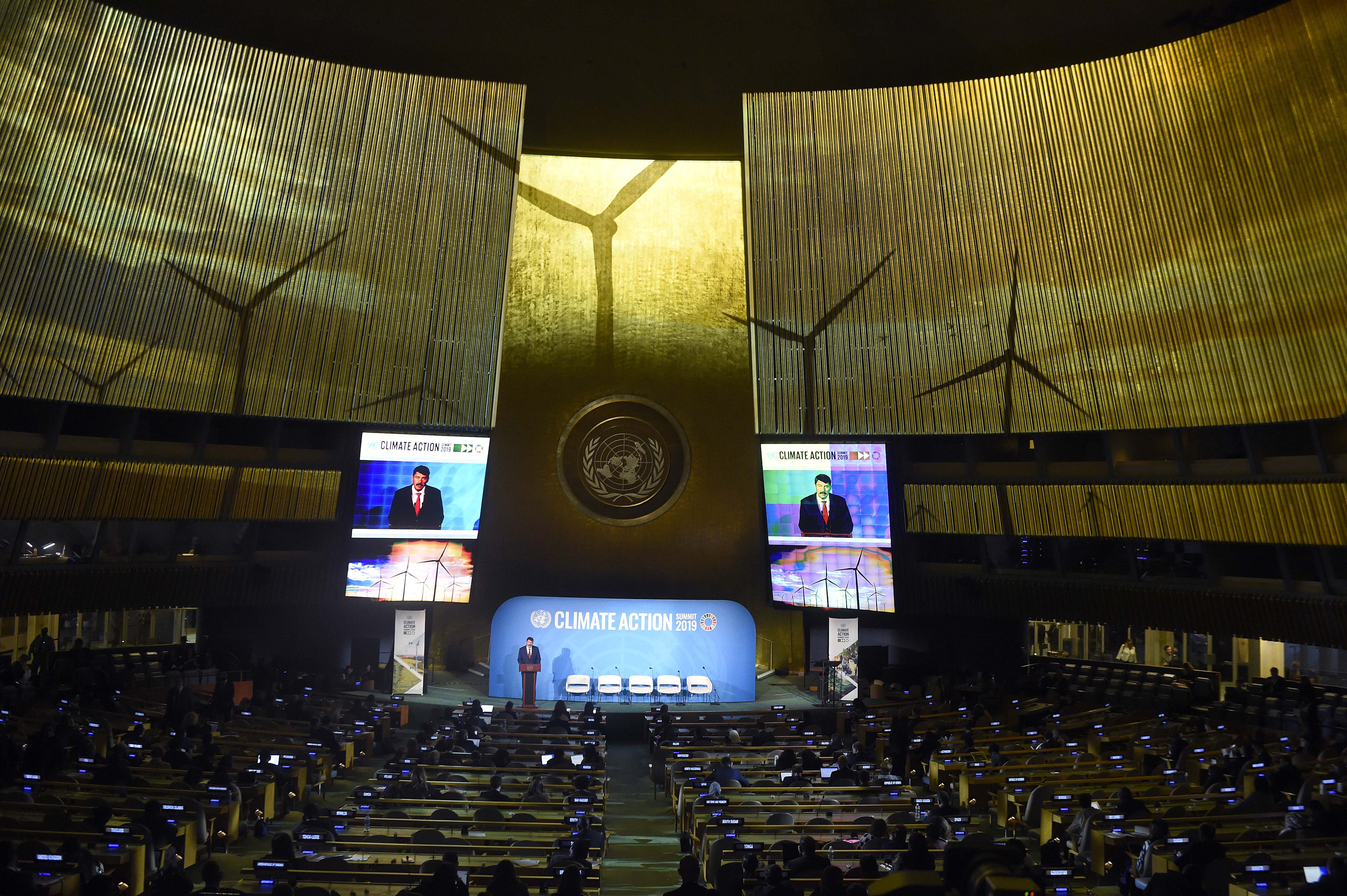 Áder János köztársasági elnök felszólal az ENSZ-klímacsúcson a világszervezet New York-i székházában 2019. szeptember 23-án