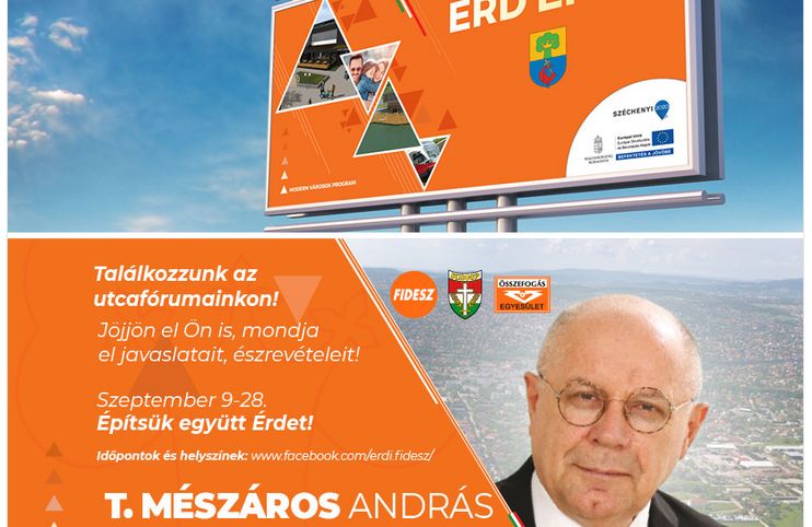 Nézd már, véletlenül mennyire hasonlít a Fidesz érdi jelöltjeinek a plakátja a város épülését-szépülését reklámozó állami hirdetésekre!