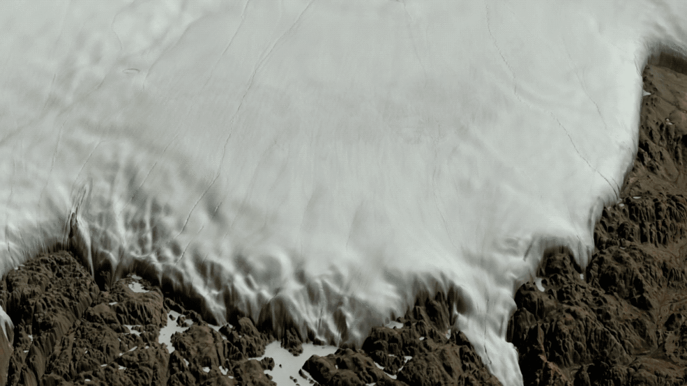 A lehetséges kráter a Hiawatha-gleccser alatt, Grönlandon.