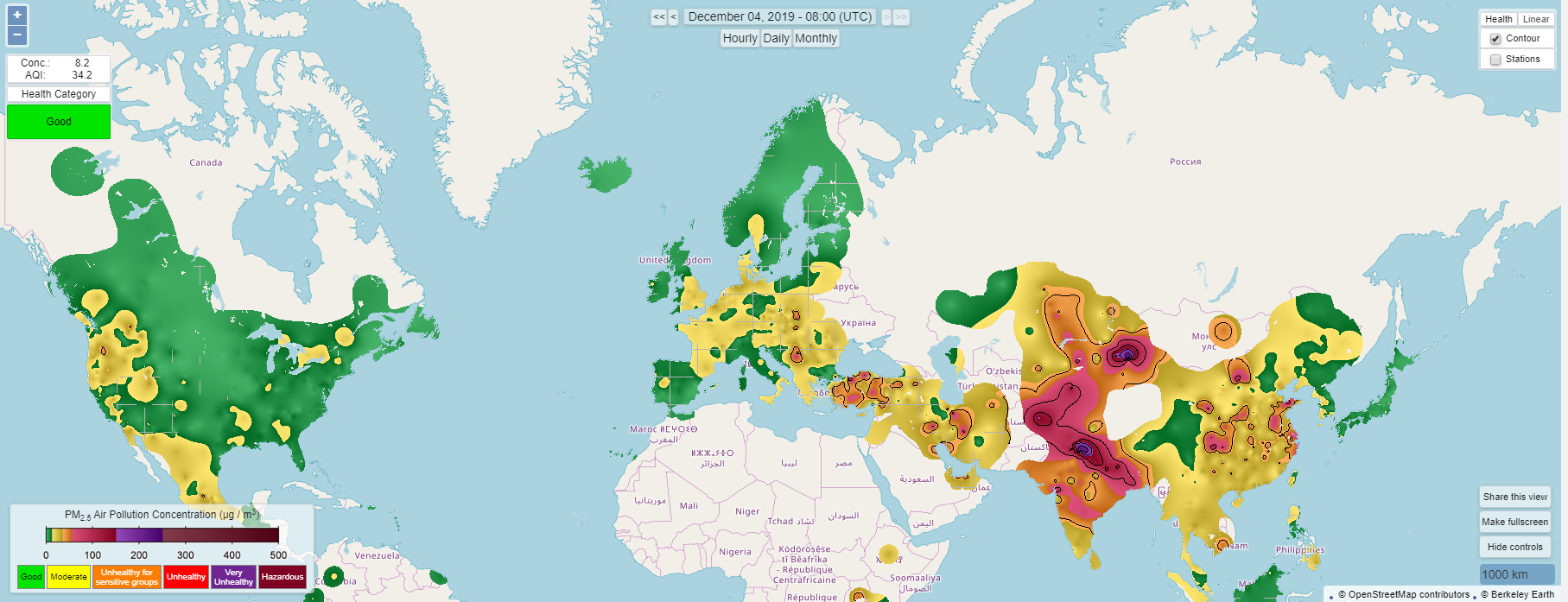 Interaktív térképen a világ nagyvárosainak légszennyezettsége