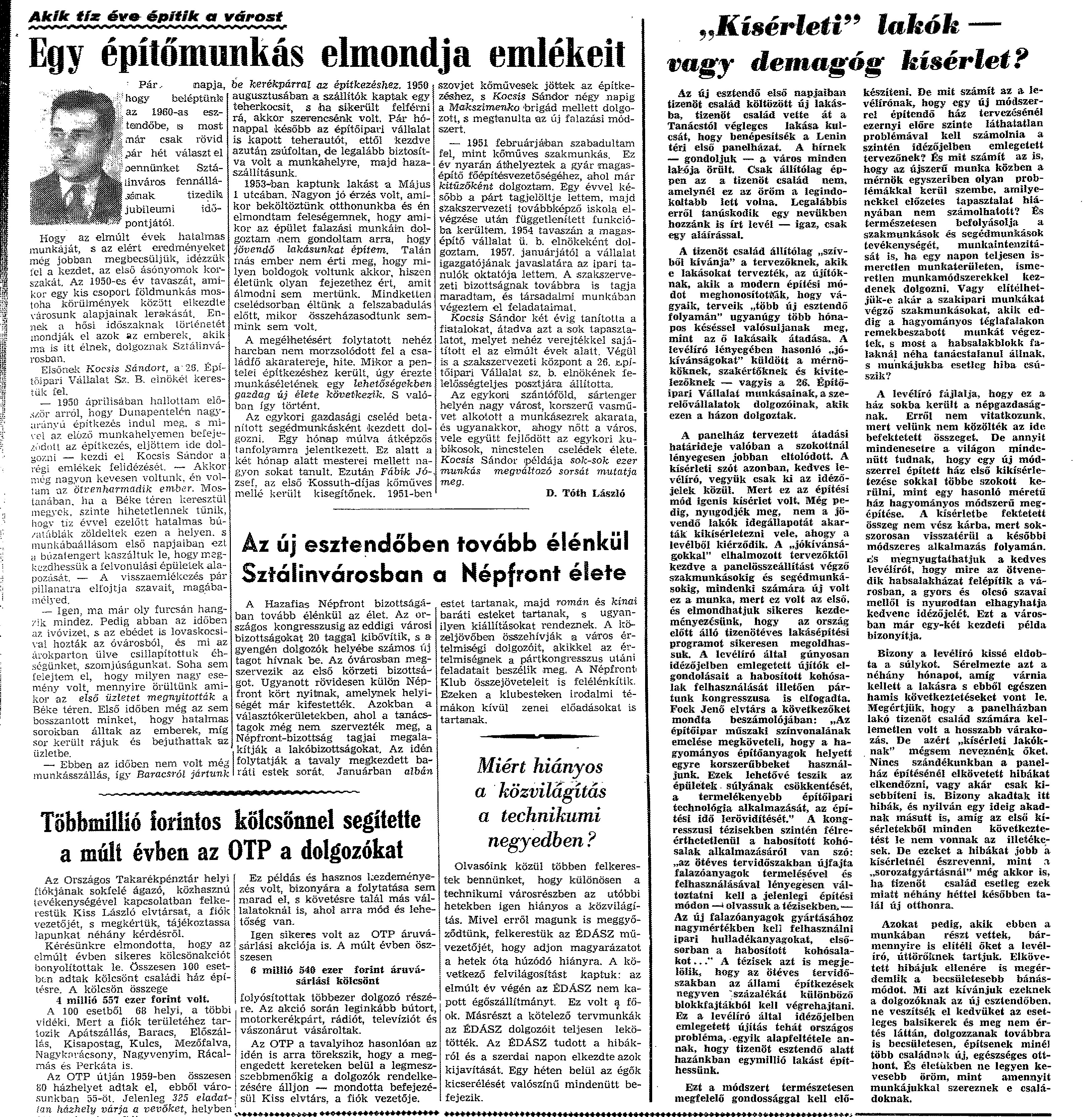 A Sztálinvárosi Hírlap a kísérleti panelépítés csúszását magyarázza 1960. január 8-án