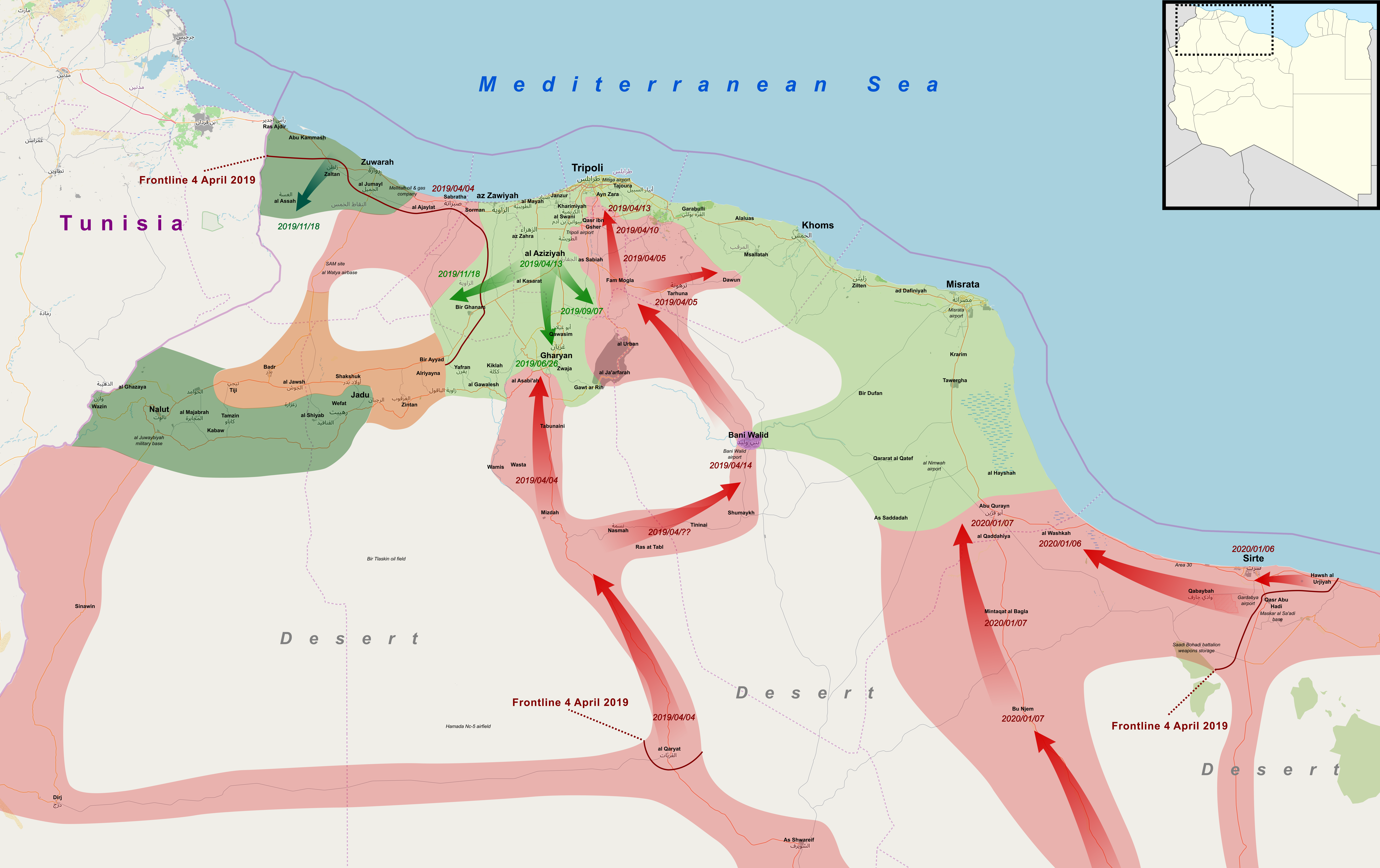 A frontvonalak Líbia nyugati részén