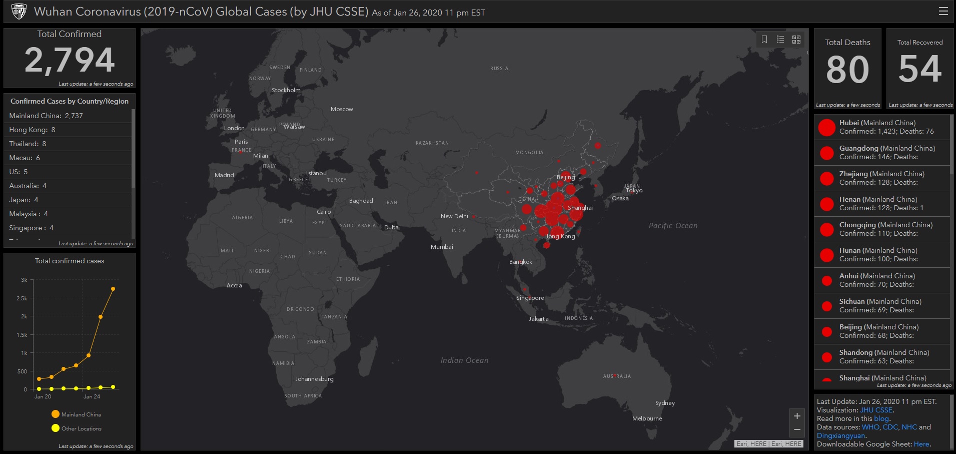 A hivatalos adatok alapján összeállított járványtani térkép január 26-án este