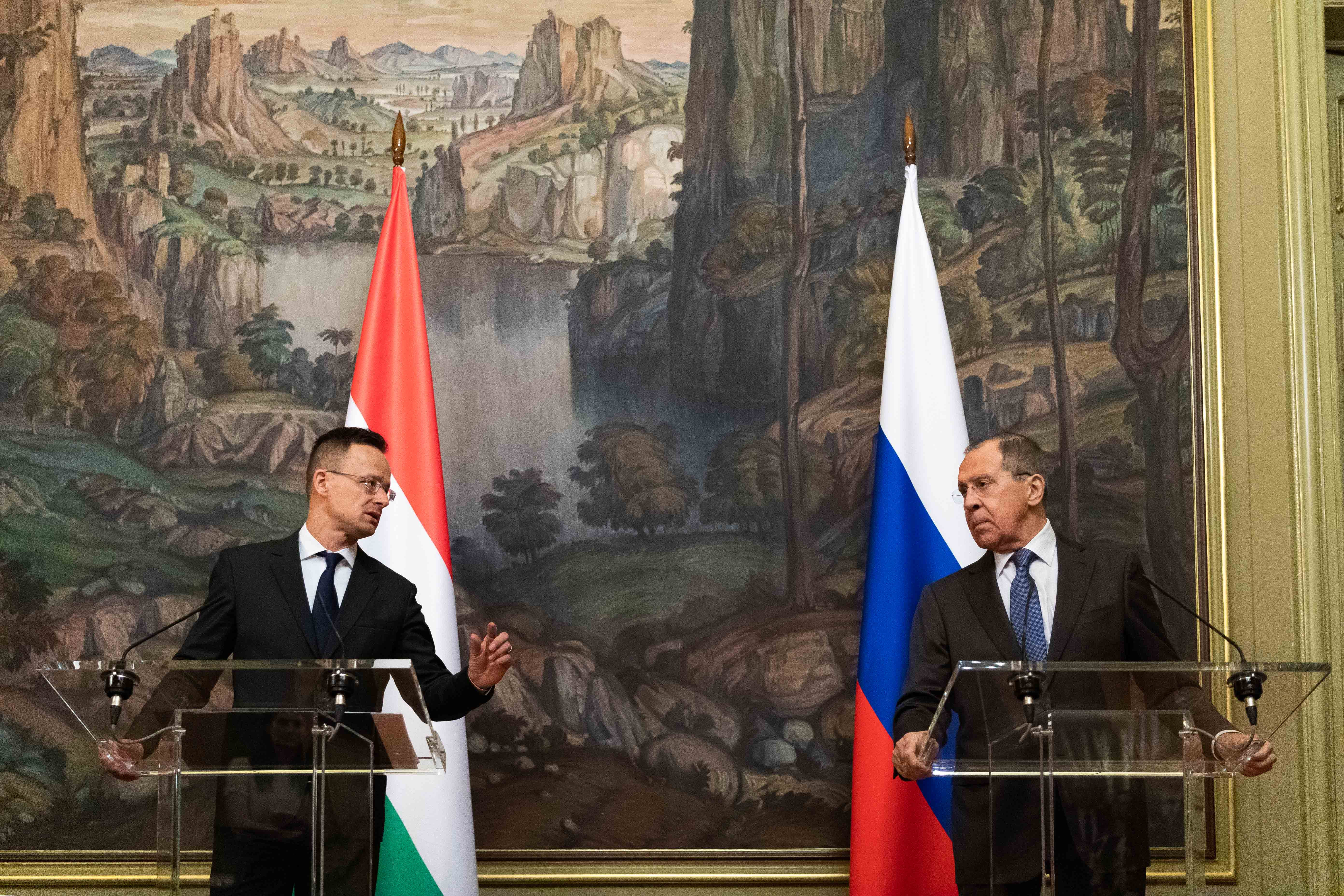 Szijjártó Péter és Szergej Lavrov külügyminiszterek keddi moszkvai sajtótájékoztatója.