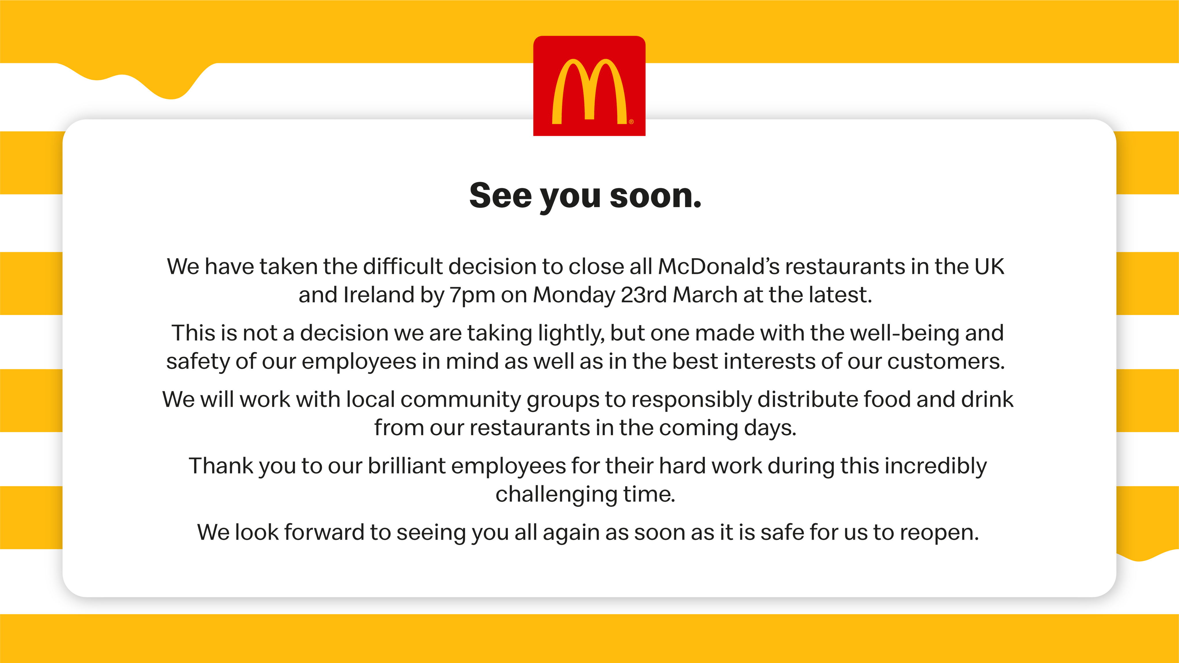 A McDonald’s hétfőn estig bezárja az összes éttermét Nagy-Britanniában és Írországban